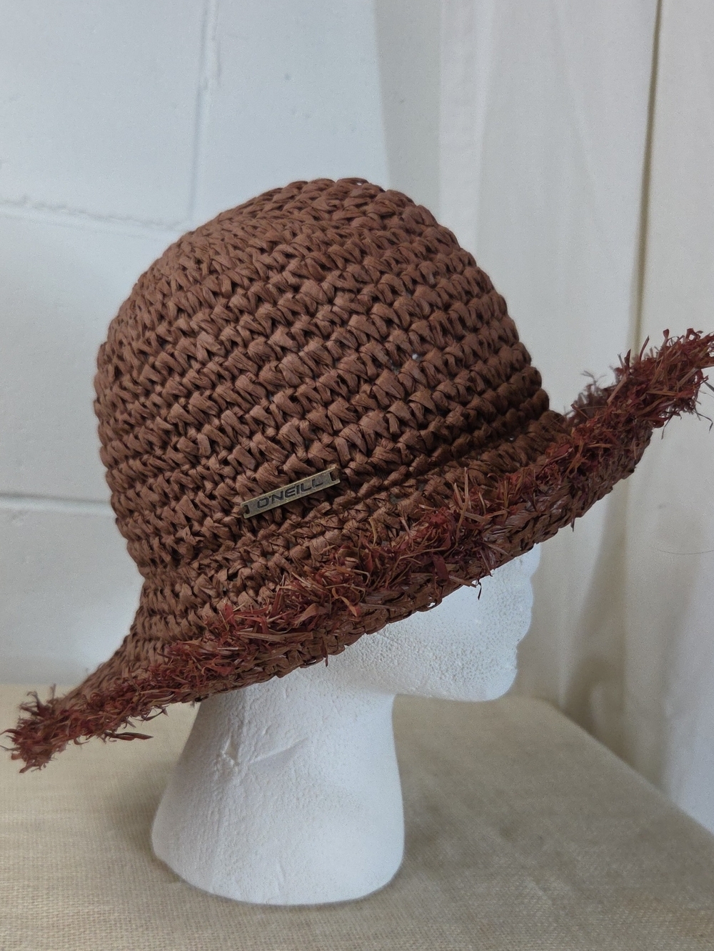 O'Neill Mundaka Woven Straw Sun Bucket Hat Brown OS